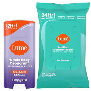 Lume Whole Body Deodorant Stick & Wipes - 2.6oz (Powder) 15ct (Cucumber)