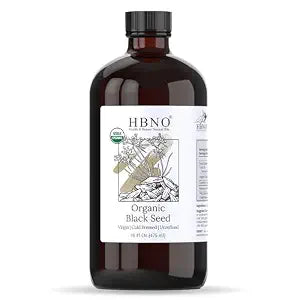HBNO Organic Black Seed Oil - Huge 16 oz (475ml) Glass Bottle Value Size - USDA Certified Organic Black Seed Oil, Cold Pressed for Face, Body, Lips, Shampoo & Conditioner