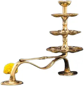 Hastha Kalalu Brass Three-Step Deeparadhana Lamp (9.5 Inch) - Traditional Indian Oil Lamp for Aarti, Puja & Blessings