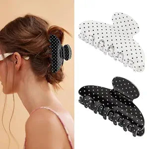 SuPoo Cute Polka Dot Hair Clips, 2pcs Acetate Acrylic Claw Clips Black White Big Strong Hold Decorative Hair Claw Clips Recycled Medium Hair Clips for Women Stylish Teen Girl Gifts Stocking Stuffers