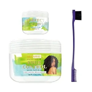 ARHGOAT Edge Control Kit - 185g Full Size + 30g Travel Size Edge Tamer with Edge Brush, Strong Hold, No Flaking, Aloe Infused Edge Control Gel for Natural Curly Hair, All-Day Sleek Finish
