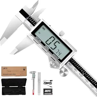 Rechargeable Calipers 6 Inch, Digital Caliper Stainless Steel Electronic Micrometer with Large LCD Display, Inch/mm/Fraction Conversion, Professional Vernier Measuring Tool