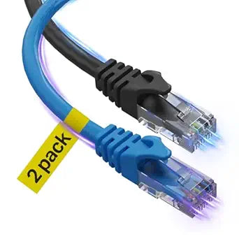 Ultra Clarity Cables 10Gbps Cat 6 Ethernet Cable 12 Ft 2 Pack, Blue & Black