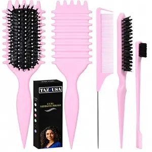 4 Pcs Curl Defining Brush Set Pink - Curly Hair Brush Defining