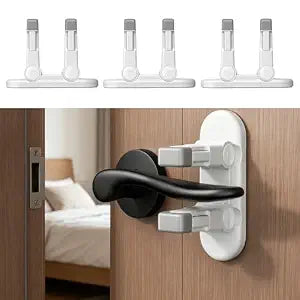 3 Pack Snap-On Door Lever Locks, Child Safety Door Handle Stopper for Baby, Autism Kids-Dual Lock System, No Tools Required Without Drilling ((White-3Pack)