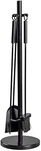Plow & Hearth 4 Piece Fireplace Utensils Set, 28" H Toolset for Fireplace, Fire Pit, Wood Stove, Included Shovel, Brush, Poker and Stand