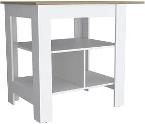 Tuhome Fendi Kitchen Island with Spacious Countertop, Open Lower Shelves, Storage Cabinet and Versatile Multi-Use Design for Meal Preparation, Coffee Station Organization, Modern Home Convenience