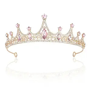CURASA Gold and Pink Princess Crown Tiaras and Crowns for Women Wedding Headpiece for Birde Crysal Tiara for Little Girls Queen Crown for Bridal Birthday Party Prom Halloween Pageant