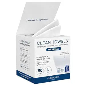 Clean Skin Club Clean Towels�� Large, 100% USDA Biobased Face Towel, Disposable Face Towelette, Eczema Association Accepted, Makeup Remover Dry Wipes, Ultra Soft, 1 Pack, 50 Ct