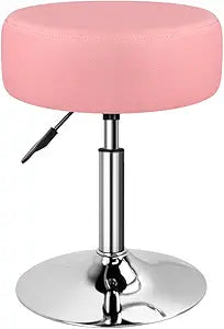 WKWKER Adjustable Vanity Stool for Makeup Room Swivel Makeup Stool Small Round Ottoman for Living Room Makeup Chair for Bedroom SPA Salon Studio (Pink)