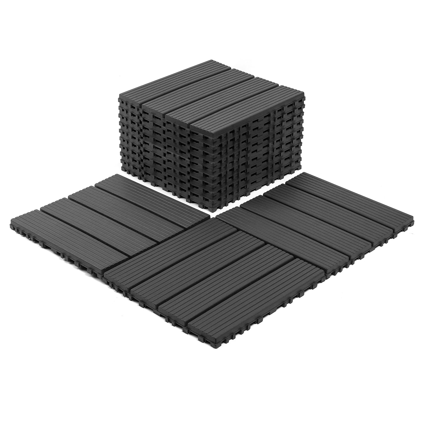 44 Pack Plastic Interlocking Deck Tiles,12"x12" Waterproof Indoor/Outdoor Floor Tiles,All-Weather Patio Floor Decking Tiles for Garden,Lawn,Porch,Poolside,Balcony,Striped 01,Grey
