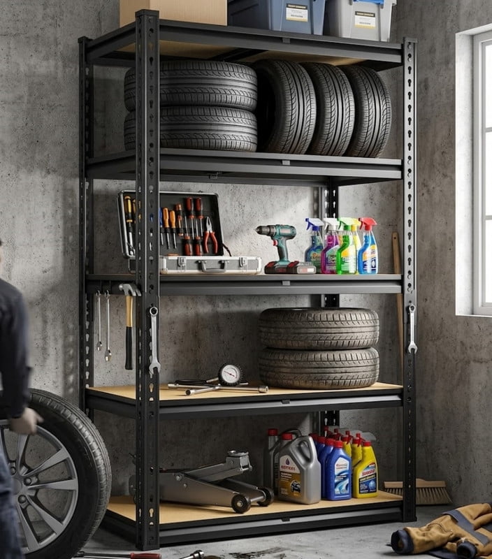 5-Tier Heavy Duty Metal Garage Shelving Unit, 1500lbs Capacity, Adjustable Storage Rack, Metal Storage Shelving Utility Rack, 28" L x 12" W x 60" H