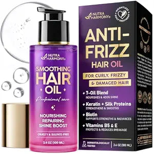 Anti-Frizz Hair Oil for Dry, Curly & Damaged Hair – Hair Treatment, 3.4oz