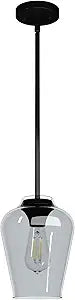 Hunter - Vidria 1-light Matte Black, Small Pendant Light, Dimmable, Formal Style, Bell Shaped, for Bedrooms, Kitchens, Dining, Living Rooms - 19724
