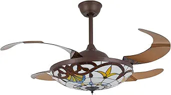 42 Inches Ceiling Fan, Retractable Blades Fan w/Light LED Chandelier Fan & Remote Control,3 Speeds 3 Light Changes Fandelier Chandelier Fan, Indoor Ceiling Fixture for Living Dinning Room