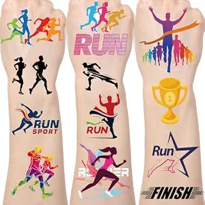 Running Temporary Tattoos Stickers - 200+ Running Birthday Party Decorations Favors Supplies Sport Marathon Finish Line Tattoo Stickers Gifts Decor Prizes Adults Runners