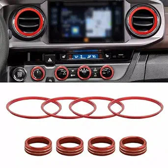 8PC AC Knob Covers & Inner Vent Rings for Tacoma 2016-2023, Red