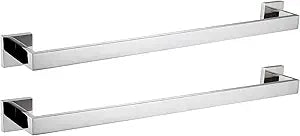 LANC Bath Towel Bars Chrome Polished 2 Pack 24-Inch Bathroom Towel Rail Square Towel Racks Kitchen Towel Holders Stainless Steel Wall Mount Silver Towel Hanger Towel Rods,A8804-6CP