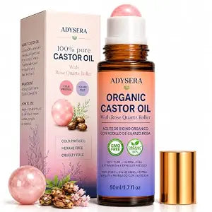 Castor Oil Roll On, Rose Quartz Roller Ball, Mess-Free Skin Care