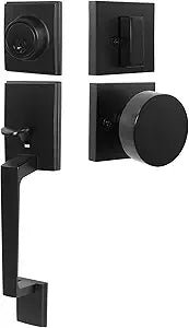 Matte Black Front Door Lock Set with Door Knob for Exterior Entry Door, Heavy Duty Front Door Handle and Deadbolt Sets, Modern Style Handleset