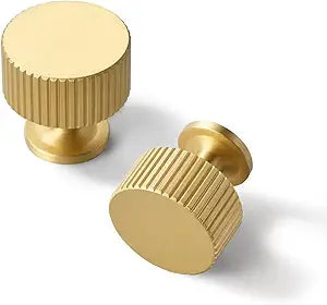 SALISENG Brushed Gold Kitchen Cabinet Knob - Solid Brass Dresser Drawer Knob 6 Pack, Brass Handles for Bathroom Bedroom Closet Wardrobe,Furniture Hardware pulls