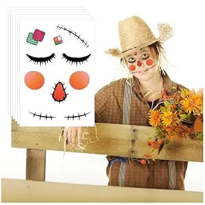 6 Sheets Scarecrow Temporary Face Tattoos Fall Scarecrow Makeup Face Decals
