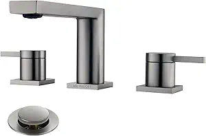 Luxury Brass Widespread Bathroom Sink Faucets for 3 Hole 2-Handle 8 Inch Deck Vanity Faucet & Stainless Steel Pop-up Drain Assembly, Brushed Nickel