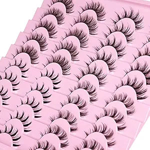 Manga Lashes Natural Look Anime False Eyelashes 20 Pairs Clear Band Individual Wispy Fake Eyelashes Strip Spiky DIY Cluster Lashes Extension C-curly Cat Eye Lashes Pack