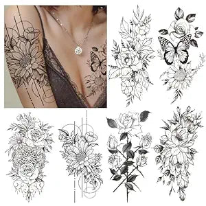Cerlaza Temporary Tattoos for Women Adults, Fake Flower Tatuajes Temporales Semi Permanent Half Arm Sleeve Tattoos, Long Lasting Realistic Flower Leg makeup Waterproof Halloween Tattoos Stickers