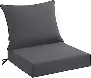 PatioGlow Outdoor Seat Cushion Set 24 x 24 x 4 Inch, Waterproof & Fade Resistant Patio Furniture Cushions with Removable Cover and Ties, Thick Deep Seating Pads for Outside Chair Sofa Couch, Grey