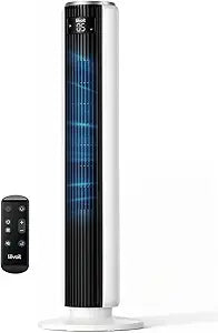 LEVOIT Tower Fan for Bedroom, 90┬░ Oscillating Standing Fan with 28dB Quiet for Sleep, 25ft/s Velocity, 12H Timer, 5 Speeds 4 Modes, Remoter, Bladeless Room Fan for Home, Office, Indoor, 36 inch, White