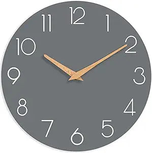 cicininc Wall Clock, 16 Inch Wooden Battery Operated Wall Clocks Silent Non-Ticking, Decorative Gray Clock for Living Room, Bedroom, Kitchen, Home, Office, School, Hotel