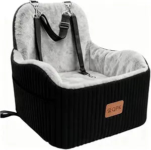Dog Booster Car Seat for Small Medium Dogs Up to 35 lbs, 6" Elevated Plush Faux Fur Dog Car Seat with Dual Safety Leash, Anti-Tip Non-Slip, Fits Front Back Seat of SUVs Trucks Sedans, Washable Cover