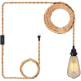 Hanging Lamp Kit with On/Off Switch, Plug in Pendant Light Kit for Home Lighting, 15ft Lamp Cord with E26 E27 Socket, Industrial Rope Light Fixture, Bulb Not Included