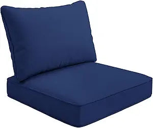 Outdoor Deep Seat Cushion Set, 24''x24''x4'' Waterproof & Fade Resistant Patio Furniture Cushions with Removable Cover, Replacement Cushions for Chair Sofa Couch(Blue)