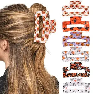 Jaciya Halloween Hair Clips Square Claw Clips for Women Girls Spooky Hair Accessories with Pumpkin Ghost Bat Designs Halloween Decorations