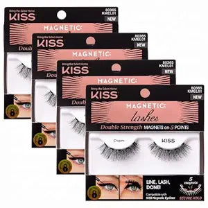 KISS Magnetic Lashes, Charm, 1 Pair of Synthetic False Eyelashes With 5 Double Strength Magnets, Wind Resistant, Dermatologist Tested Fake Lashes Last Up To 16 Hours, Reusable Up To 15 Times, Black