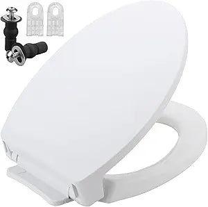 SS114 Elongated Toilet Seat Compatible with TOTO SS113/SS154/SS224/SS204, Soft Close Elongated Toilet Seat, Traditional Toilet Seat Replacement with Toilet Bolts and Nut - Cotton White