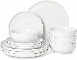 Gibson Home Havenstone 12-Piece Porcelain Dinnerware Set Dinner Plates, Salad Plates & Bowls, Classic White Everyday Dish Set for Home, Kitchen, Microwave & Dishwasher Safe