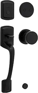 Kwikset Prague Non-Functioning Front Door Lock Handle and Inactive Deadbolt Set with Interior Door Handle, Dummy Handleset Exterior with Interior Knob, Matte Black with Microban Protection
