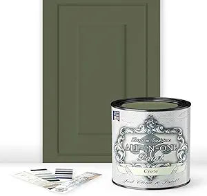ALL-IN-ONE Paint by Heirloom Traditions, Crete (Olive Green), Quart - Durable cabinet and furniture paint. Built in primer and top coat, no sanding needed. Includes our 30 featured color card.