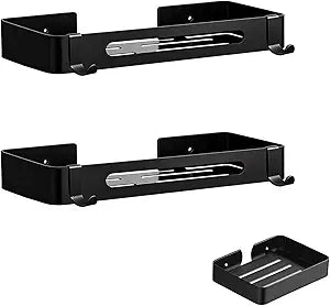 Shower Caddy Adhesive, 3 Pack Rustproof 304 Stainless Steel Bath Organizers, No-Drill Shower Shelves Soap Holder for Bathroom Storage, Black