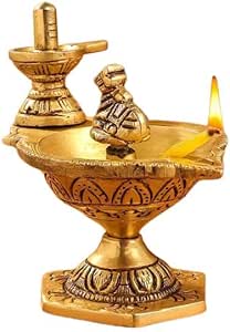 Hastha Kalalu Brass Nandi Shivling Diya (4 Inch) Divine Oil Lamp for Puja,| Sivalinga Vilakku Brass|Gold Colour, Medium