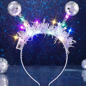 DRESBE Light Up Alien Headbands LED Silver Disco Ball Headband for Women