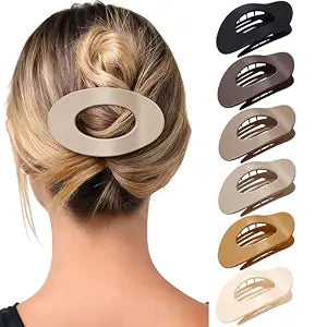 Mesovor 6 Pack Flat Hair Claw Clips, 4.33" Nonslip Round Lay Hair Clips