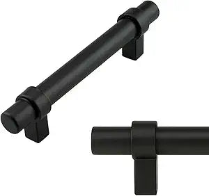 Modket Euro Bar Cabinet Handle Pull Drawer Cupboard Hardware 6" Overall Length, 3-3/4" (96mm) Hole Centers, Matte Black 10-Packs