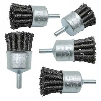HOYIN 1-1/8" Twist Knotted Wire End Brush, 5-Pack, 1/4" Shank, 20000 RPM