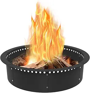 Koutemie Outdoor Smokeless Fire Pit Ring Liner 35-Inch Outer/31-Inch Inner Diameter, Heavy Duty Solid Metal Steel Round Firepit Rim Insert for Outside DIY Campfire Ring Above or In-Ground, Black