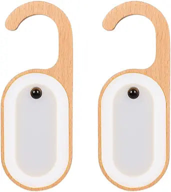 2-Pack Hotel Door Sign Night Light with Motion Sensor, Reusable Message Board Doorknob Lamp, Wooden Finish LED Light for Bedroom Bathroom, Rechargeable Hook Design, Ideal for Multiple Rooms