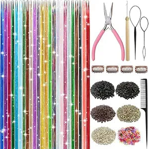 Hair Tinsel, 24 Colors Hair Tinsel Kit, 9800 Strands Tinsel Hair Extensions